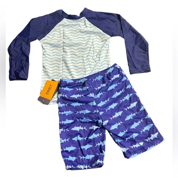 SINOLY boys long sleeve sun protection beach rashguard swimwear swimsuit NWT - Picture 3 of 4